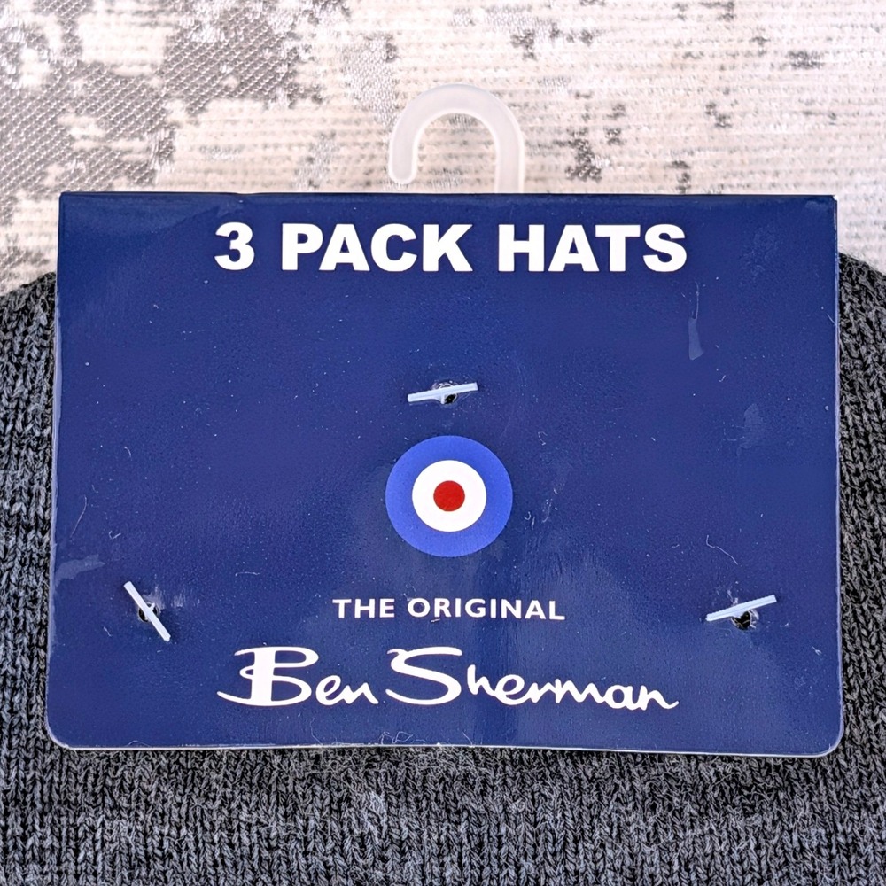Ben Sherman Mens 3 Pack Knit Cuffed Beanie Hats Black Navy Grey New - Picture 2 of 14
